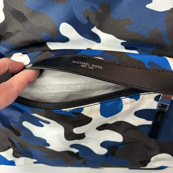NWT Michael Kors Kent Cobalt White Backpack Army Camouflage Nylon - Picture 8 of 10